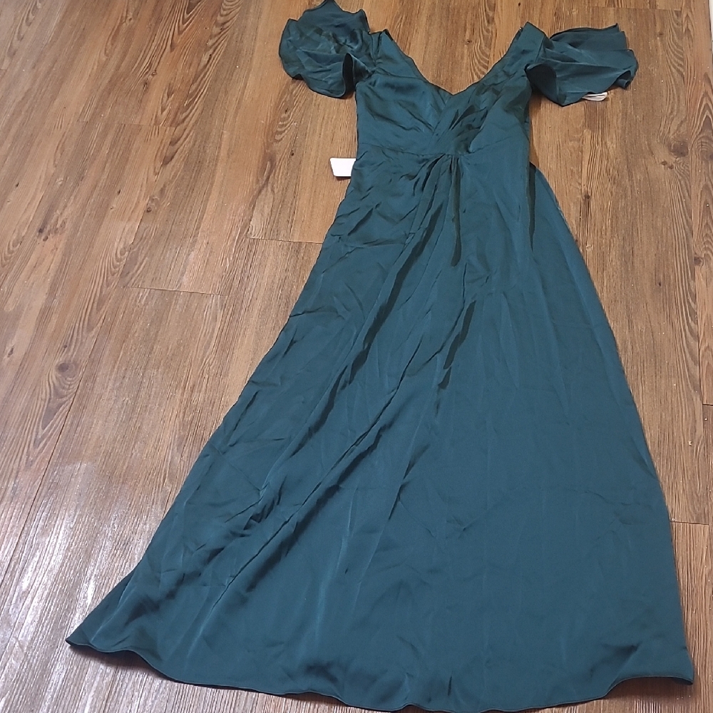Azazie Teal Maxi‎ Dress with Puff Sleeves new zise C for women.